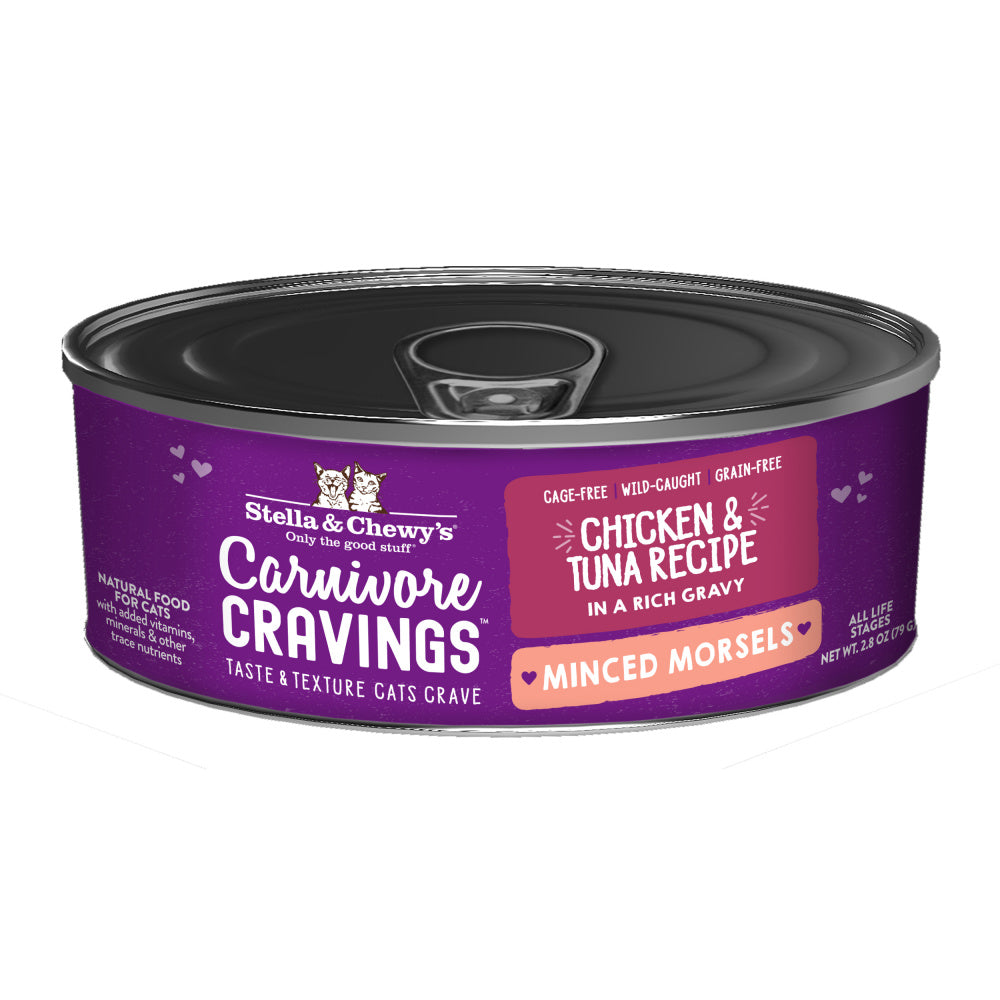 Stella & Chewys Carnivore Cravings Minced Morsels Cage Free Chicken and Wild Caught Tuna Recipe Cans