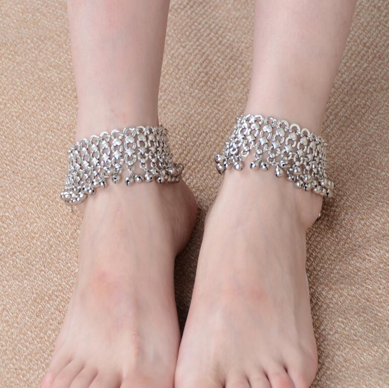 Boho Anklets Bohemian Silver Color Anklet Chain Bell Beads Anklet