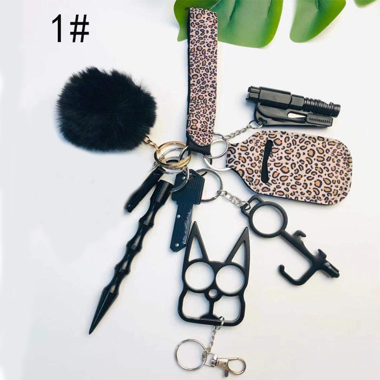 Self Defense Keychain Suit Personal Keychain For Girls Women Safety Key Ring With Hand Sanitizer Bottle Holder Pompom Whistle