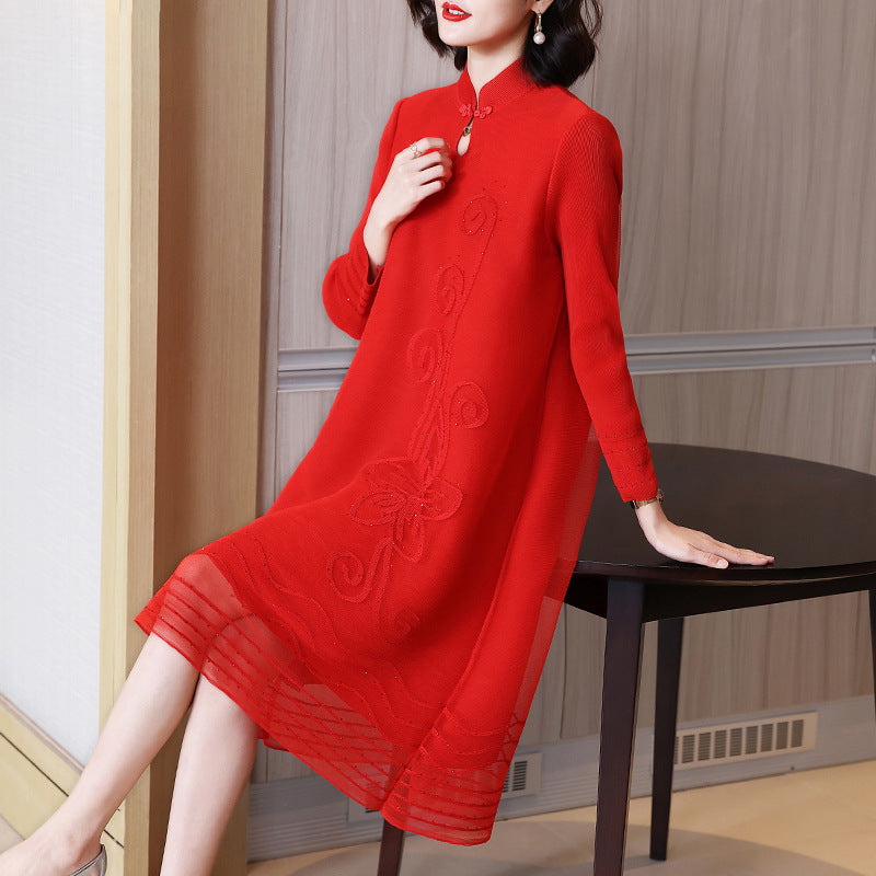 Middle-aged Mother Fashionable Red Dress Spring Dress