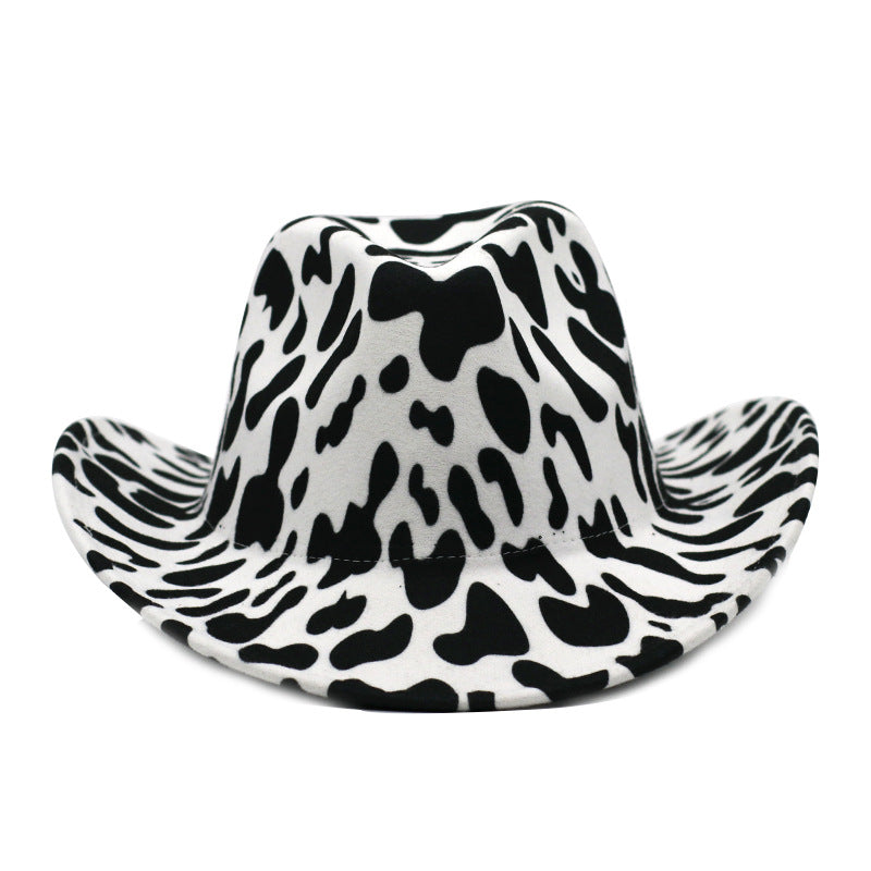 Cow Pattern Cowboy Hat With Rolled Brim Western Cowboy Felt Hat