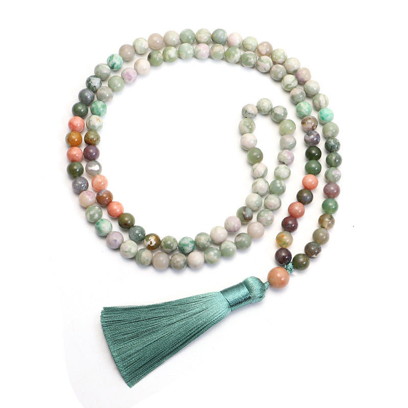 108 Natural Stone Long Tassel Necklace Indian Agate Necklace