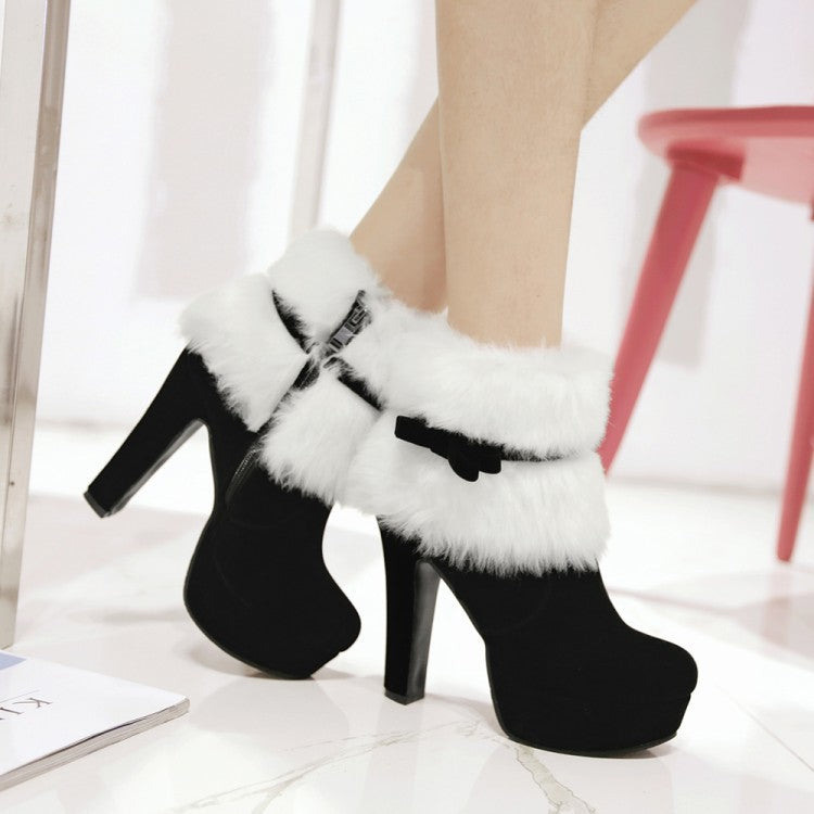Plush Winter Boots Christmas Shoes High Heel Party Shoes