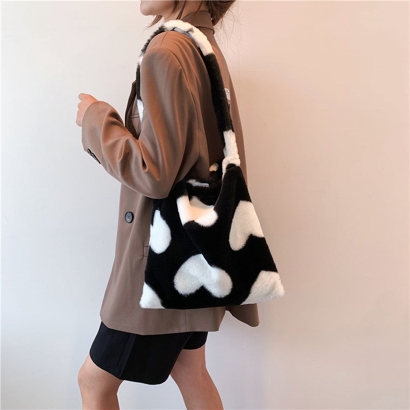 Love Shoulder Bags Winter Plush Shopping Bags For Women