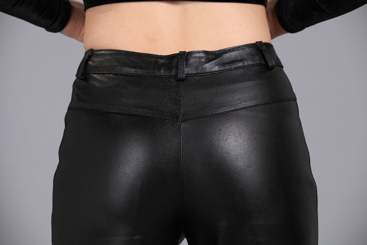 Fashion Women's Solid Color Bootcut Leather Suit Leather Pants